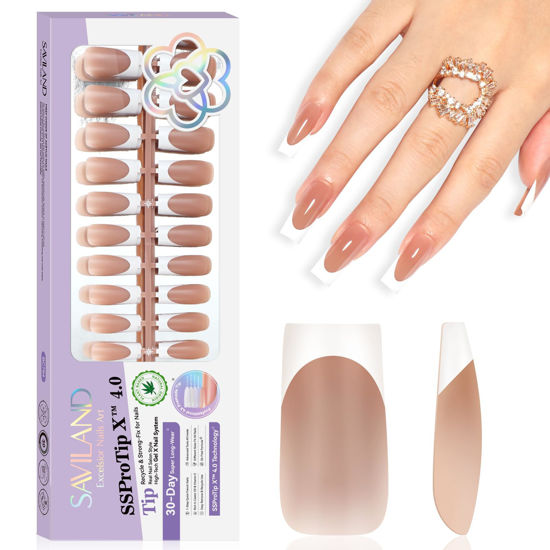 Picture of SAVILAND Press On Nails for Women: Long Square 160PCS Natural Acrylic Press On Nails Nude French Tip Nails Sturdy & Long-lasting Press on Nails Soft Gel X Nail Tips for Extension DIY Nail Art