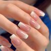 Picture of Press on Nails Short Square Acrylic Fake Nails with Apricot Design Full Cover False Nails Glossy Nude Glue on Nails Artificial Stick on Nails for Women 24Pcs (Gradient Pink)
