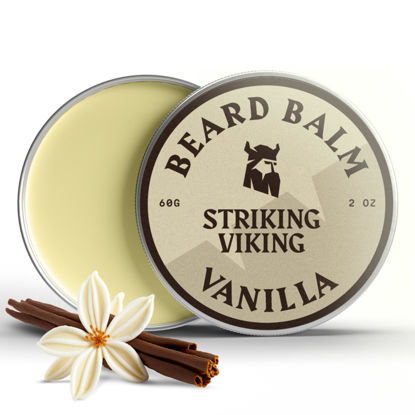Picture of Striking Viking Beard Balm for Men - Leave-in Beard Conditioner to Smooth, Shape, Moisturize & Soften Coarse, Dry Facial Hair - Vanilla Scented with Shea Butter, Tea Tree, Argan & Jojoba Oils, 2 Oz