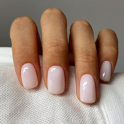 Picture of Press on Nails Short Square Acrylic Fake Nails with Apricot Design Full Cover False Nails Glossy Nude Glue on Nails Artificial Stick on Nails for Women 24Pcs (Milky White)