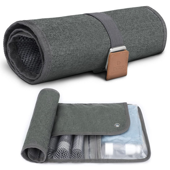 Picture of Toiletry Bag for Men, Travel Essentials Travel Toiletry Bag, Water-Resistant Compact Bathroom Roll Organizer for Hygiene, Shaving kit, Gifts for men (6.Mystery Gray(Polyster))