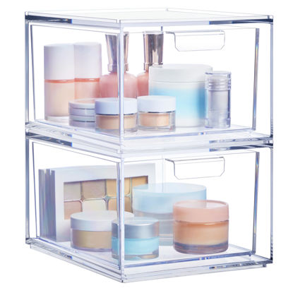 Picture of STORi Audrey Stackable Clear Bin Plastic Organizer Drawers | 2 Piece Set | Organize Cosmetics and Beauty Supplies on a Vanity | Made in USA