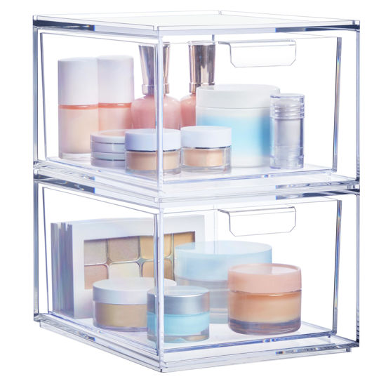 Picture of STORi Audrey Stackable Clear Bin Plastic Organizer Drawers | 2 Piece Set | Organize Cosmetics and Beauty Supplies on a Vanity | Made in USA