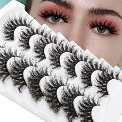 Picture of Mink Lashes MilyBest False Eyelashes Cat Eye Lashes Fluffy Faux Mink Lashes 3D Volume Pestañas Postizas Wispy Curly Lashes Look Like Extensions Strip Lashes Multipack
