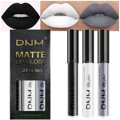 Picture of evpct DNM 3Pcs Dark Black Grey Gray White Matte Liquid Lipstick Lip Stain Sets for Women Matte+Lipstick Long Lasting Permanent Lipstick 24 hr Hours Magic Lipstick 24 Hours original Waterproof 16#
