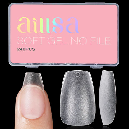Picture of AILLSA Short Coffin Nail Tips 15 Sizes Matte Gel Nail Tips No Filed Soft Short Coffin Press on Nails Clear Full Cover Gelly Tips Fake Nails Extension Tips 240PCS with Storage Box