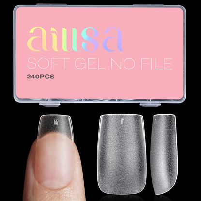 Picture of AILLSA Short Square Nail Tips 15 Sizes 240pcs Full Cover Soft Gel Tips Double Matte No Need Base Coat Fake Nail Tips for Press On Nail Extension