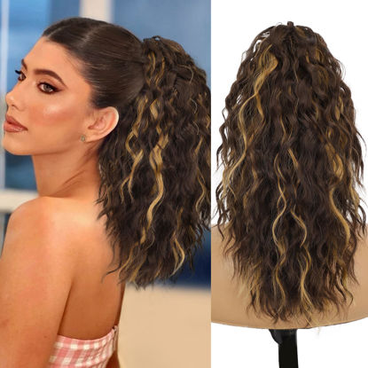 Picture of ORSUNCER Ponytail Extension 18" Curly Pony Tail Clip in Claw Ponytail Fluffy Natural Looking Synthetic Hairpiece for Women