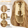 Picture of ORSUNCER Ponytail Extension Claw 26" Curly Pony Tail Clip in Claw Hair Extensions Fluffy Natural Looking Synthetic Hairpiece for Women Medium Blonde Highlights