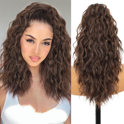 Picture of ORSUNCER Ponytail Extension 18" Curly Pony Tail Clip in Claw Ponytail Fluffy Natural Looking Synthetic Hairpiece for Women