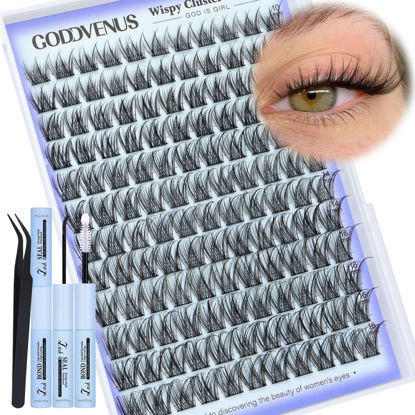 Picture of Natural Lash Clusters Kit for DIY Lash Extension 3 in 1 Eyelash Clusters Kit Wispy Individual Lashes Cluster C Curl Cluster Eyelash Extensions kit with 132pcs Eyelashes Clusters 10-16mm