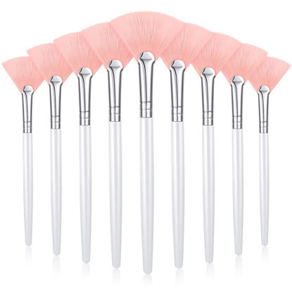 Picture of 9 Pieces Facial Brushes Fan Mask Brushes, Soft Facial Applicator Brushes Tools for Peel Glycolic Mask Makeup for Mud Cream (Pink, White)