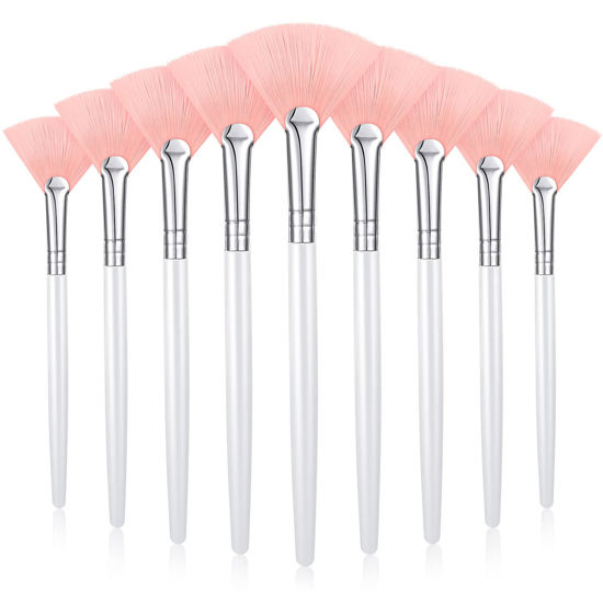 Picture of 9 Pieces Facial Brushes Fan Mask Brushes, Soft Facial Applicator Brushes Tools for Peel Glycolic Mask Makeup for Mud Cream (Pink, White)