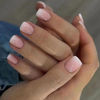 Picture of Press on Nails Short Square Acrylic Fake Nails with Apricot Design Full Cover False Nails Glossy Nude Glue on Nails Artificial Stick on Nails for Women 24Pcs (Beige White Pink)