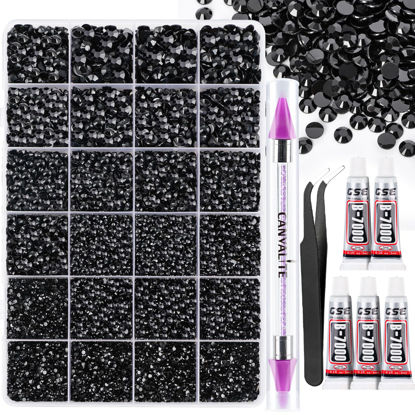 Picture of Canvalite 28000PCS Resin Jelly Rhinestones for Crafting, Black Flatback Gems, Bedazzling Crystal with 5x2.5g B7000 Jewelry Glue and Tweezers Dotting pen for DIY Crafts Clothing Shoes Nail Art