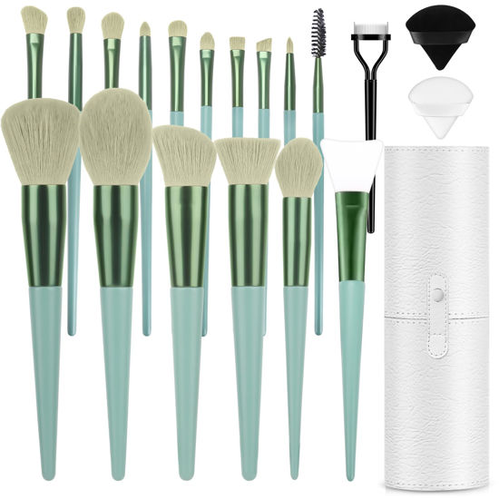 Picture of Professional Makeup Brush Set, LUXBRU 20PCs Makeup Brushes with Foundation Eyebrow Blending Concealer Blush Eyeshadow Contour Powder Brush, Make Up Brushes Kit with Travel Case & 2 Powder Puff-Green
