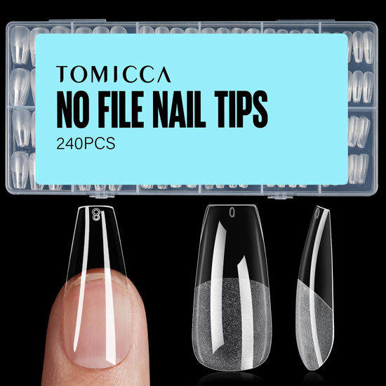 Picture of TOMICCA Medium Coffin Nail Tips, 240Pcs Half Matte Soft Gel Nail Tips, 12 Sizes Acrylic False Nail Tips, Nail Extension Tips for Beginner and Professional Home Diy