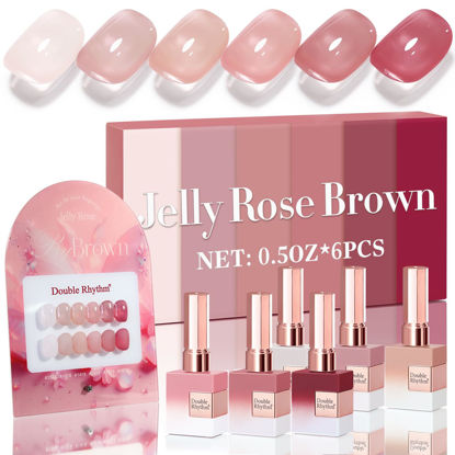 Picture of Double Rhythm 6 Pcs 15 ML Gel Polish Set Same Color Same Bottle Soak Off Gel Polish Kit Nail Art Manicure Salon DIY at Home for Women (Translucent Burgundy Brown Red Rose Pink-T6-2)
