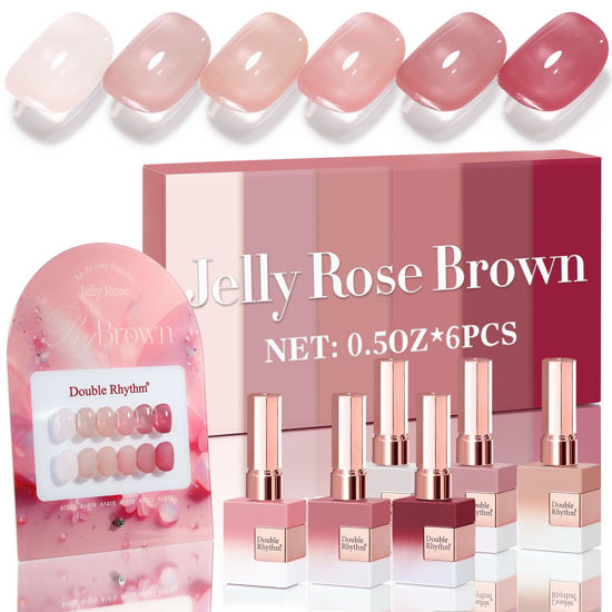 Picture of Double Rhythm 6 Pcs 15 ML Gel Polish Set Same Color Same Bottle Soak Off Gel Polish Kit Nail Art Manicure Salon DIY at Home for Women (Translucent Burgundy Brown Red Rose Pink-T6-2)