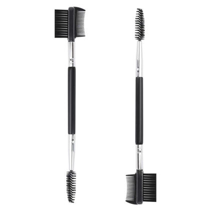 Picture of 2pcs 3 Head Eyebrow Eyelash Shaper Eyelash Comb Double Head Brush Makeup Grooming Tool Cosmetic with 3 Different Spoolie Brushes for Separating Lashes, Eliminating Mascara Clumps, Grooming Brows