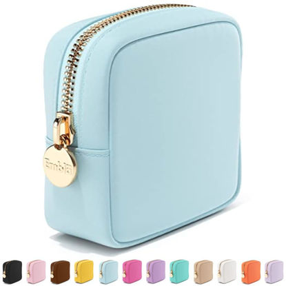 Picture of Embla Makeup Bag Travel Cosmetics Pouch and Toiletry Bag, Nylon Zipper Pouch Purse, Cute Make Up Organizer Storage Tote for Women Girls, Waterproof Travel Skincare Case, Small Makeup Bags, Sky Blue