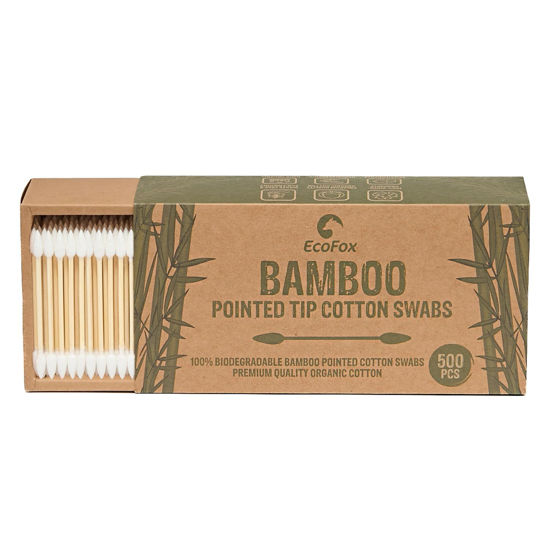 Picture of Precision Tip Cotton Swabs 500 Count | Organic & Biodegradable Pointed Cotton Buds | 100% Eco-Friendly & Natural | Perfect for Makeup, Fine Cleaning, Art