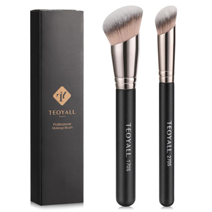 Picture of TEOYALL Foundation Contour Brush Set, 2PCS Angled Synthetic Kabuki Brush for Blending Setting Concealing Buffing with Liquid, Cream and Powder Cosmetic (170S/270S)