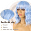 Picture of LANCAINI Short Bob Wigs with Bangs for Women Loose Wavy Wig Curly Wavy Shoulder Length Bob Synthetic Cosplay Wig for Girl Colorful Costume Wigs (Light Blue)