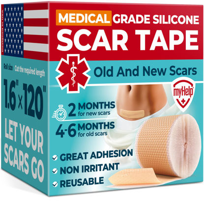 Picture of Medical Grade Silicone Scar Tape - 1.6”x120” - Visible Difference on Surgical & Keloid Scars - Reusable Silicone Scar Sheets - Easy to Use Silicone Tape for Scars