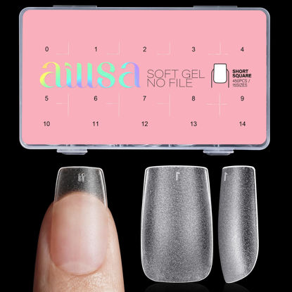 Picture of AILLSA Short Square Nail Tips 450PCS Soft gel Full Cover Nail Tips Matte Acrylic Upgraded No Need Files Press on Fake Nail Tips for False Nail Tips Extension Home DIY Nail Salon 15 Sizes