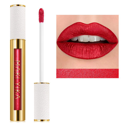 Picture of MAKI YIKA Red Lipstick for Women Metallic Lipsticks Glitter Long Lasting Lipstick No Smudge No Transfer Liquid Lip Gloss (BR20 Crushed Ruby)