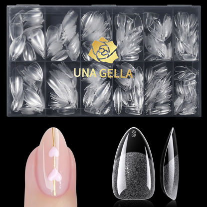 Picture of UNA GELLA Short Almond Gel Nail Tips, 600 Pcs Pre-Filed Short Nail Tips Almond Shape Half Matte Press On Nails 12 Sizes Full Cover Clear Fake Almond Nails for Nail Extension Home DIY Salon with Box