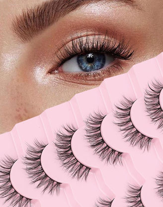 Picture of Onlyall Natural Lashes Wispy Lashes Natural Look False Eyelashes Natural Flared Eyelashes False Eye Lashes Soft Fluffy Lashes 7 Pairs D-K38