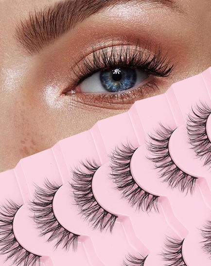 Picture of Onlyall Natural Lashes Wispy Lashes Natural Look False Eyelashes Natural Flared Eyelashes False Eye Lashes Soft Fluffy Lashes 7 Pairs D-K38
