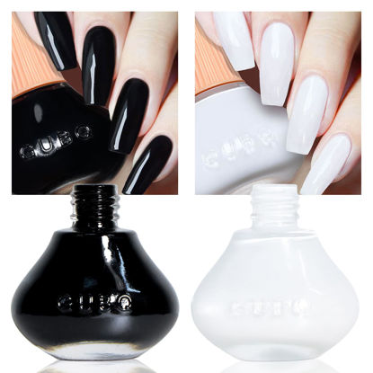 Picture of COSMOO White and Black 2pcs Nail Polish, 12ml Quick Dry Nail Lacquer, Super Lustrous Nail Enamel Polish, Shimmer Iridescent Ultrachrome Nail Art Varnish, 0.41 fl oz/pcs (Black + White)