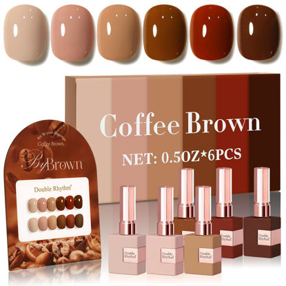 Picture of Double Rhythm 6 Pcs 15 ML Gel Polish Set Same Color Same Bottle Soak Off Gel Polish Kit Nail Art Manicure Salon DIY at Home for Women (Coffee Brown Nude Red Beige Pink-T6-5)