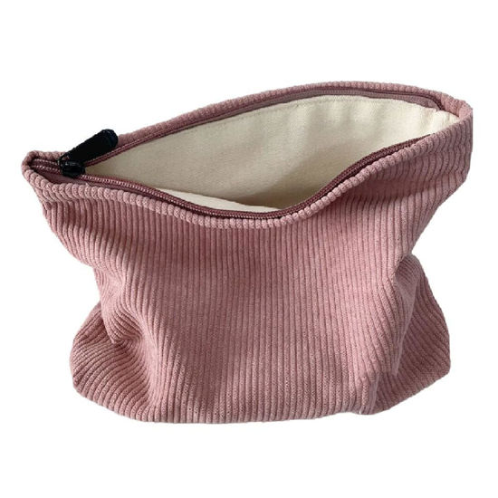 Picture of SxoSyo Cosmetic Bags for Women Makeup Bag Large Capacity Purse Travel Toiletry Zipper Storage Pouch Make up Brushes Organizer for Gifts (Corduroy, Pink)