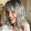 Picture of Rose bud Wavy Bob Wig with Bangs Natural Ombre Silver Wig Synthetic Hair Shoulder Length Short Hair Curly Wigs for Women