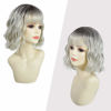 Picture of Rose bud Wavy Bob Wig with Bangs Natural Ombre Silver Wig Synthetic Hair Shoulder Length Short Hair Curly Wigs for Women