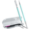 Picture of 2PCS Metal Teal Cyan Cuticle Pusher and Cutter Remover Salon Stainless Steel Gel Nail Polish Peeler Scraper Durable Professional Manicure Pedicure Cleaner Tool For Fingernail and Toenail