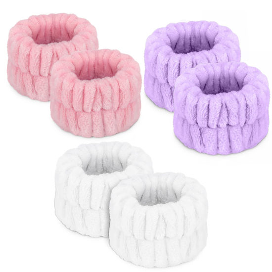 Picture of Women's Wrist Towels for Washing Face, Microfiber Wrist Spa Wash Towel Band, Face Washing Wristbands, Absorbent Wristbands Wrist Sweatband for Girls Prevent Water from Spilling Down Your Arms 6PCS