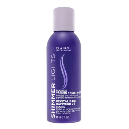 Picture of Clairol Professional Shimmer Lights Purple Conditioner, 2 fl. Oz *Travel Size Neutralizes Brass & Yellow Tones For Blonde, Silver, Gray & Highlighted Hair **Packaging May Vary