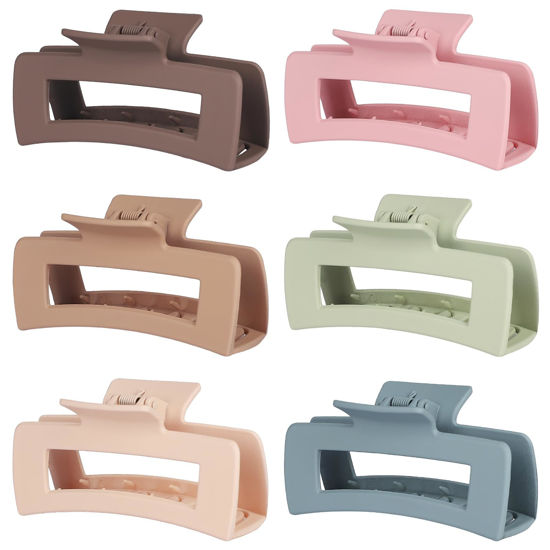 Picture of Sisiaipu 4 Inch Big Hair Claw Clips 6 Pcs Large Claw Clips for Thick Hair Square Hair Clips for Women Rectangle Hair Clips Banana Jaw Clips Hair Accessories for Girls - Brown Colorful