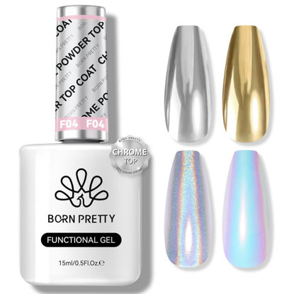 Picture of Born Pretty Top Gel for Chrome Nail Powder, 15ml Top Gel for Metallic Gel Nail Polish, Shine Finish and Long Lasting, Soak Off Nail Lamp Gel Nail Art Design