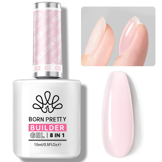 Picture of Born Pretty Builder Nail Gel, 8-in-1 Extension Gel Strengthener Gel Hard Builder Nail Gel Base Top Gel, Sheer Pink Gel Builder Rhinestone Nail Glue Gel in A Bottle Nails 15ML