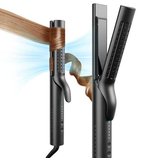 Picture of TYMO Airflow 2.0 Curling Iron Flat Iron - Hair Straightener and Curler 2 in 1, 1.25 Inch Curling Wand for Long Short Hair, Dual Voltage for Travel, 54 Million Ionic, Anti-Tangle, 5 Temps, Black