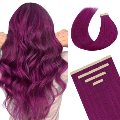 Picture of DOORES Tape in Human Hair Extensions, Violet 20 Inch 30g 10pcs, Hair Extensions Tape in Remy Straight Hair for Women Double Side Tape Hair Extensions