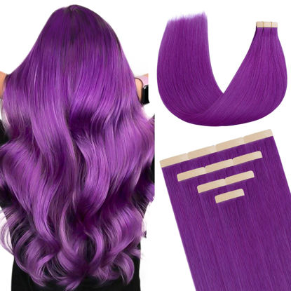 Picture of DOORES Hair Extensions Real Human Hair, Purple 22 Inch 30g 10pcs, Tape in Hair Extensions Real Human Hair Seamless Straight Remy Hair Extensions Tape ins