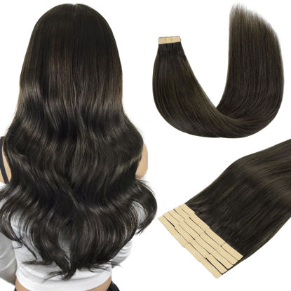 Picture of DOORES Hair Extensions Remy Hair, Mocha Brown 20pcs 50g 20 Inch, Tape in Hair Extensions Invisible Tape in Hair Extensions Remy Human Hair Extensions