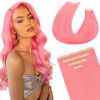 Picture of DOORES Tape in Hair Extensions Real Human, Peach Pink Tape ins 20 Inch 30g 10pcs, Human Hair Extensions Tape in Straight Natural Hair Remy Natural Hair